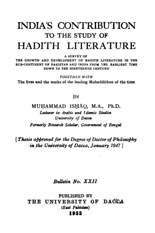 India's Contribution to the Study of Hadith